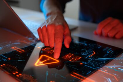 [Imagem de um data center seguro com um cadeado digital sobreposto]